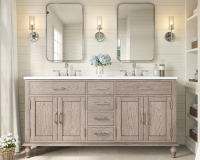 60" Solid Oak Double Sink Bathroom Vanity with Sink Combo, Antique Grey Oak Vanity Cabinet with Drawers & Adjustable Shelves, Easy Assembly