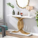 Tribesigns Gold Entryway Table, Modern 39-Inch Console/Accent Table with Geometric Metal Legs, Faux Marble Narrow Wood Sofa Table, Foyer Table for Entrance, Living Room (Gold & White) Tribesigns