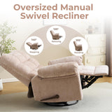 Rhevoy Swivel Rocker Recliner Chair with Heat and Massage, 26" Wide Oversized Rocker Recliner with Overstuffed Backrest,Swivel Glider Recliner for Living Room,Beige Rhevoy