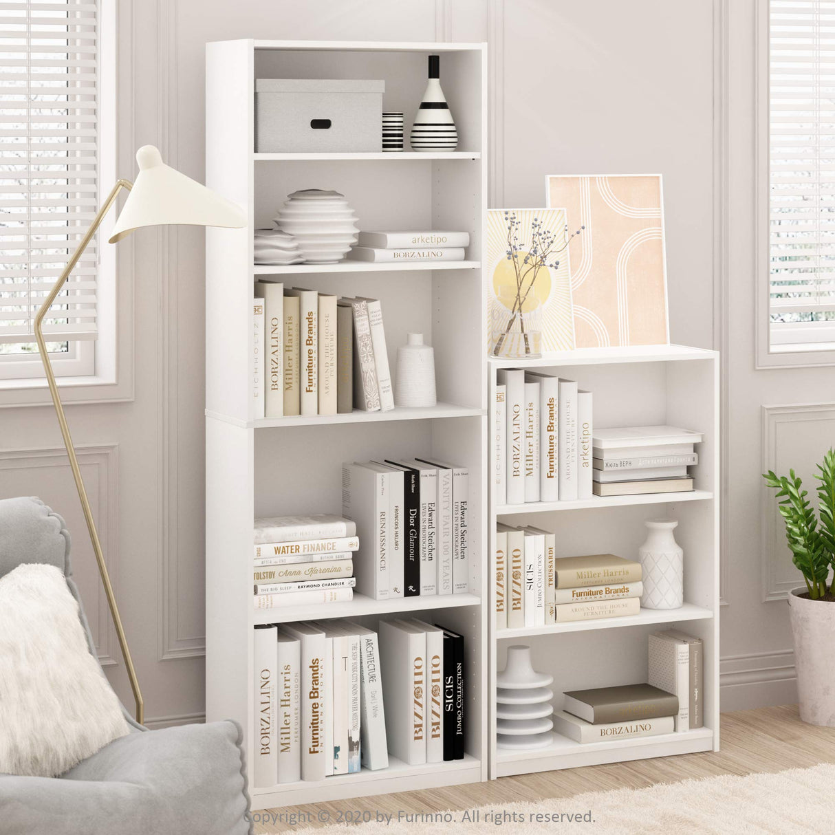 Furinno JAYA Book Shelf, 3-Tier Bookshelf, Bookcase with Adjustable Shelves, 9.5" x 24.5" x 40.3", for Living Room, Bedroom, Home Office, White Furinno