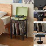 LELELINKY 2-Tier Record Player Stand with Vinyl Record Storage up to 100 Albums, Bedroom Record Holder and Multi-Functional End Table for Living Room, Black LELELINKY