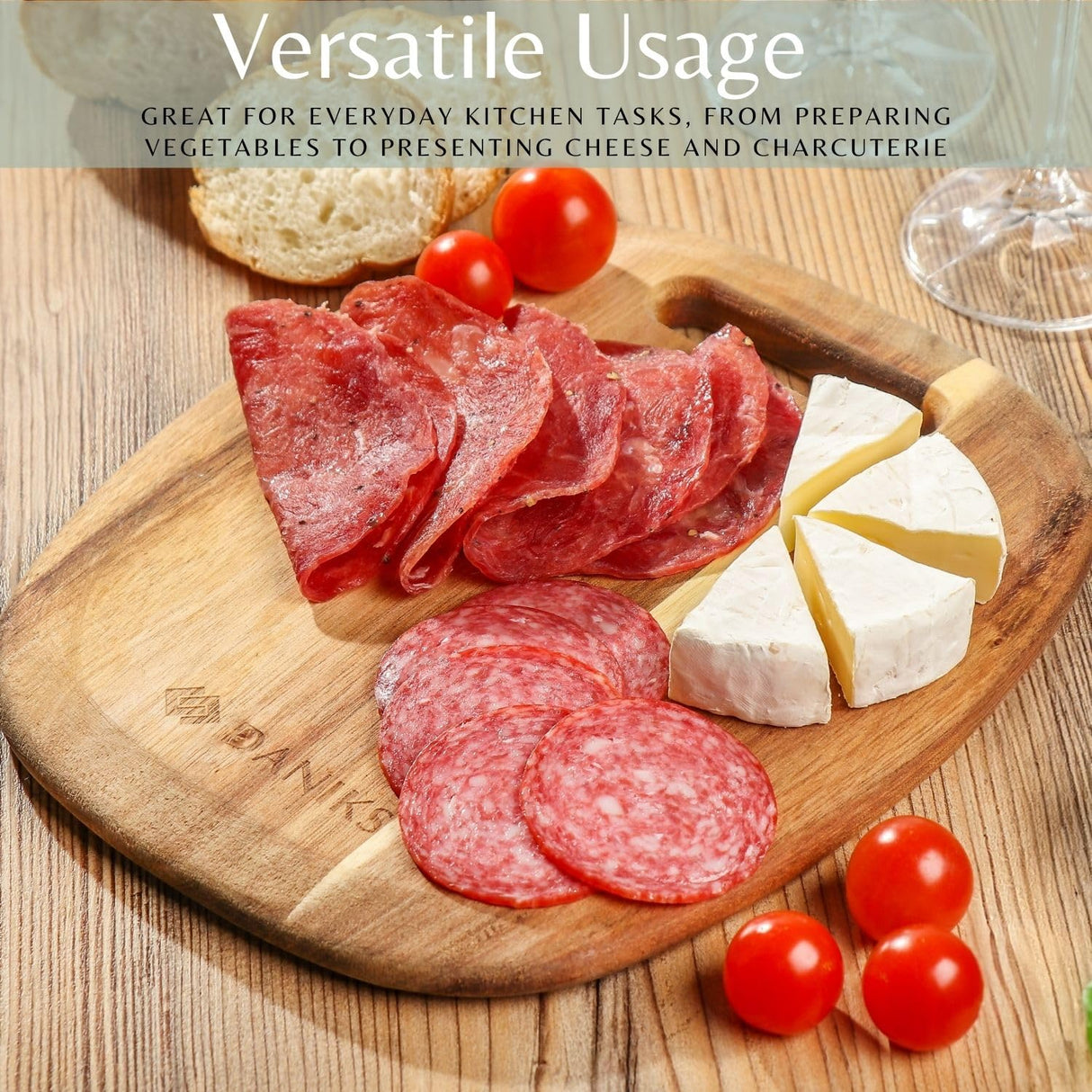 Daniks Acacia Wooden Cutting Board | 9.5x8" | Wood Board Serving Tray | Charcuterie Board | Chopping Boards for Bread, Meat, Fruit, Cheese | Carving Board Daniks