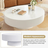 Merax Modern Round Coffee Table with Sturdy Base, Wood Sofa Center Tables for Living Room, Reception Room, Easy Assemble, White Merax