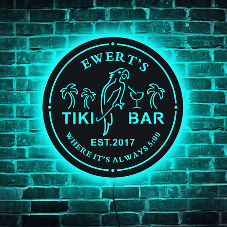 Custom Tiki Bar Neon Sign, Personalized Your Name Est Year Theme Tiki Bar Home LED Neon Sign, Housewarming Gift, Backyard Patio Sign, Kitchen Bar Coffee Garden Door Shop Man Cave Decor, Parrot souleather