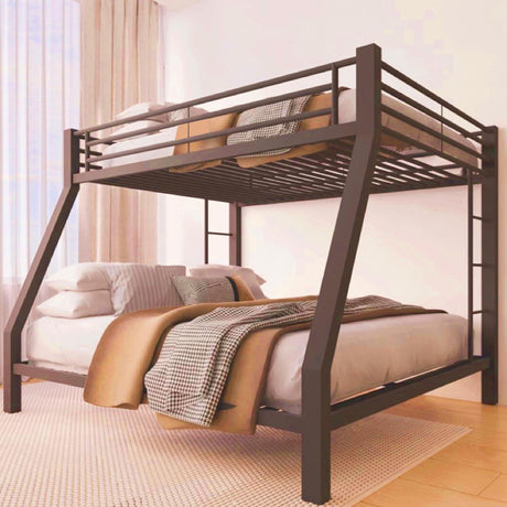 FUSVZ Metal Full XL Over Queen Bunk Beds for Adults and Teens, Modern Style Metal Bunk Bed Full XL Over Queen Size, Heavy-Duty Bunk Beds Frame with 2 Ladders for Kids Boys Girls Teens Adults (Black) FUSVZ