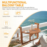 Outvita Balcony Table, Acacia Wood Folding Balcony Bar Table for Railings, 65LBS Load-Bearing Adjustable Height & Width Hanging Bar for Patio, Deck, Porch – Semicircular Outvita