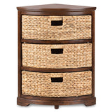 Hampton Meadows 3 Tier X-Side Corner Table Storage Cabinet with 3 Wicker Baskets, Walnut eHemco