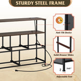 WLIVE 5 Drawer Dresser TV Stand for 45 Inch TV, Entertainment Center with Open Shelf and Power Outlet, Chest of Drawers for Bedroom, Living Room, Closet, Dark Grey WLIVE