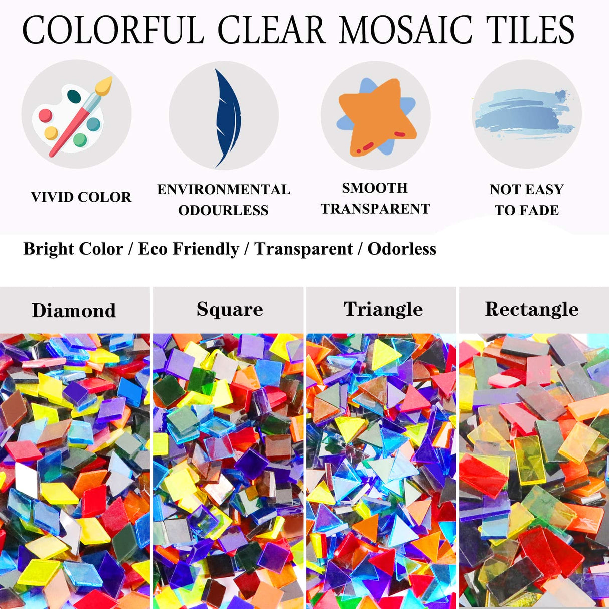 Csdtylh 1100 Pcs Mosaic Tiles, Glass Mosaic Tiles for Crafts Bulk, Stained Mosaic Glass Pieces, Mosaic Supplies for Home Decoration, Art Crafts, DIY Projects, Transparent (Mixed Shape) Csdtylh