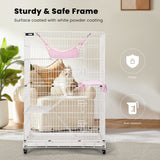VIVOHOME 4-Tier 49 Inch Collapsible Metal Cat Kitten Ferret Cage 360° Rotating Casters Enclosure Pet Playpen with Ramp Ladders Hammock and Bed White VIVOHOME