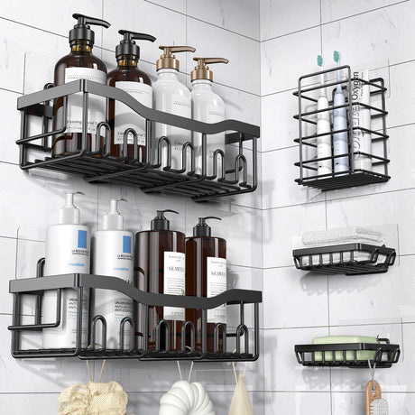 EUDELE Adhesive Shower Caddy, 5 Pack Rustproof Stainless Steel Bath Organizers With Large Capacity, No Drilling Shelves for Bathroom Storage & Home Decor EUDELE