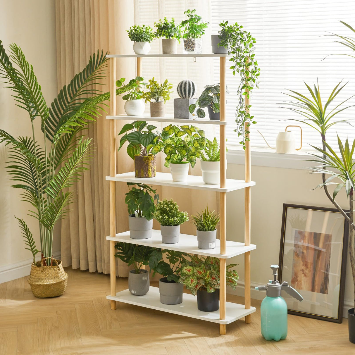 IBUYKE Modern 5-Tier Freestanding Wooden Bookcase - Stylish Multi-Purpose Organiser in White IBUYKE