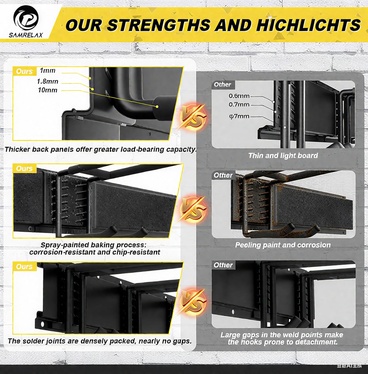 SAMRELAX 64'' Garage Tool Organizer Wall Mount, 18 PCS Adjustable Garden Tool Hanger Rack, Garage Hooks Heavy Duty, Shovel Holder Wall Mount, Storage Hooks for Hanging in Garage SAMRELAX