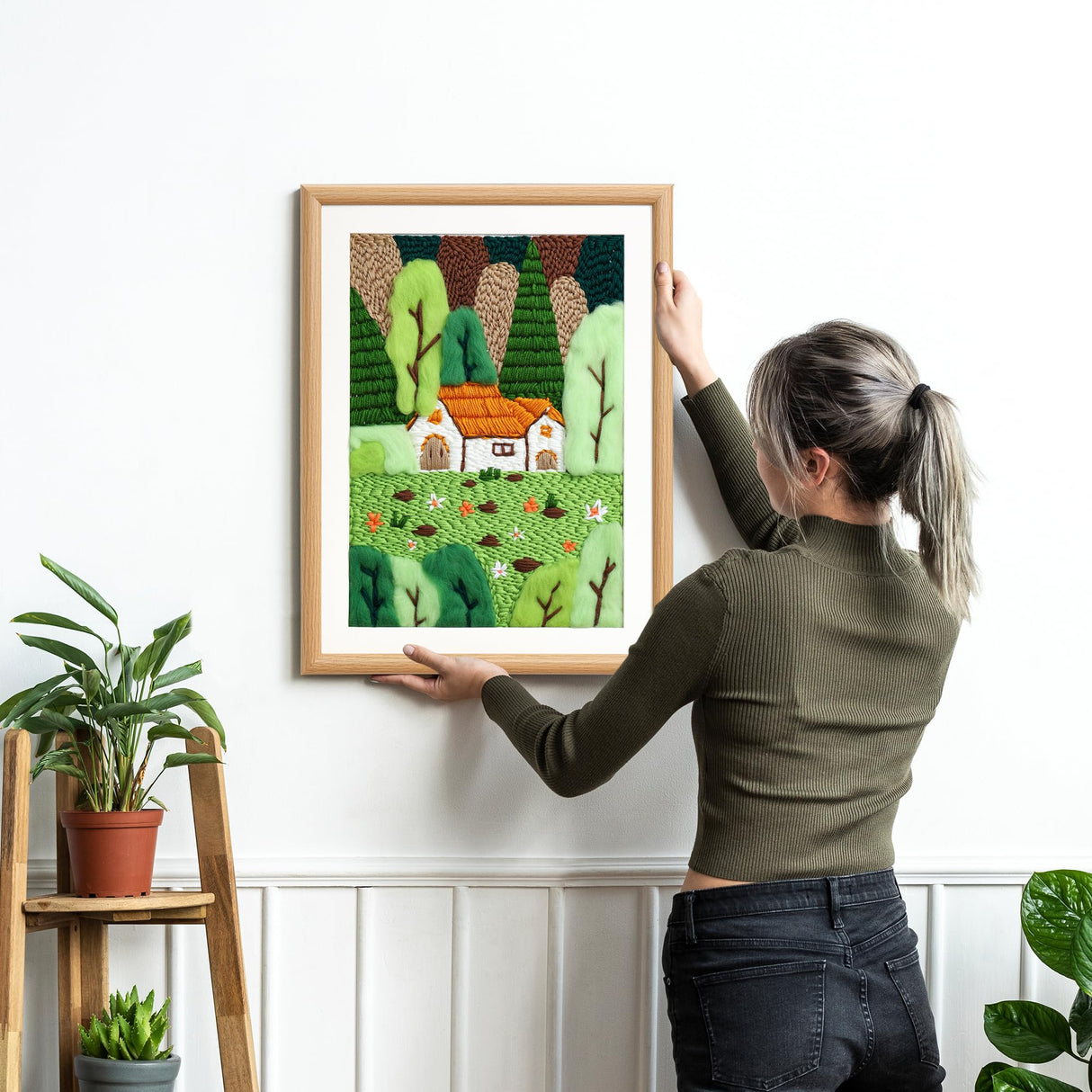 clberni Punch Needle Kit, Punch Needle Embroidery kit, Crafts for Adults, Matching 16“Photo Frame Hanging on Wall as Home Décor (Forest with Photo Frame) clberni