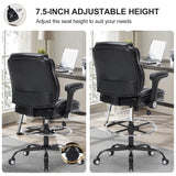 Chairoyal Drafting Chair, Ergonomic Tall Office Chair with Soft Adjustable Arms and Foot Ring, Standing Desk Chair PU Leather High Office Chair for Counter Height Desk, Swivel Computer Stool, Black Chairoyal