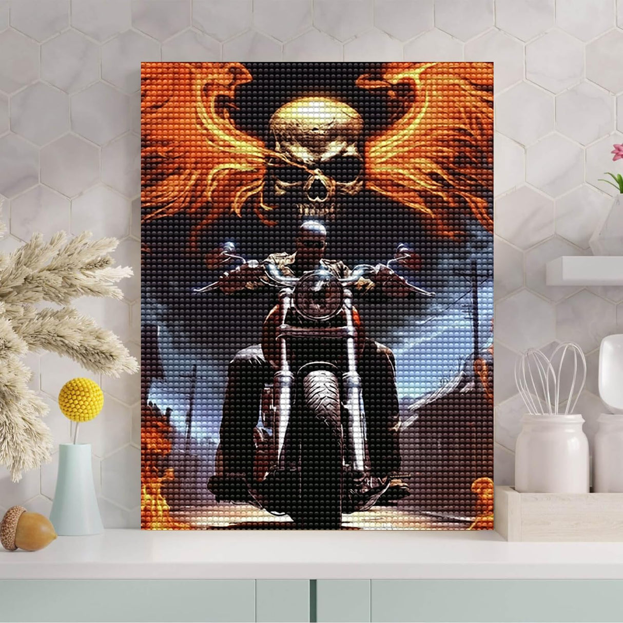 YOUSHIHA Vehicle Diamond Painting Kits for Adults,Skull Motorcycle Diamond Painting Art Kit for Adult,DIY Full Drill Gem Art with Diamonds for Home Wall Decor Gifts 12x16 Inch YOUSHIHA