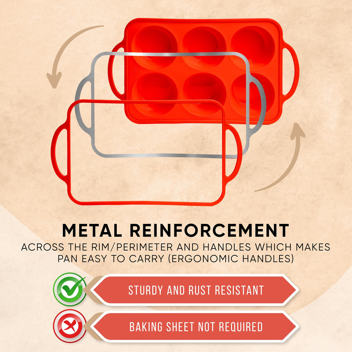 BAKE BOSS Silicone Muffin Pan with Handles, 6 Cup Regular Size Cupcake Pan, Perfect Silicone Muffin cups for Baking Keto Paleo Vegan Muffin Recipes, Nonstick Cupcake Maker Silicone Molds BAKE BOSS