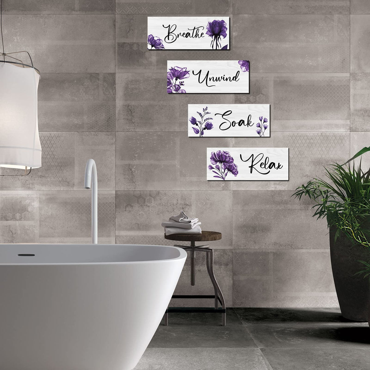 4 Pieces Bathroom Wall Art Rustic Farmhouse Bathroom Wall Decor Sign Relax Soak Unwind Breathe Wood Hanging Sign for Home Spa Bathroom Laundry Decor Utuichuo