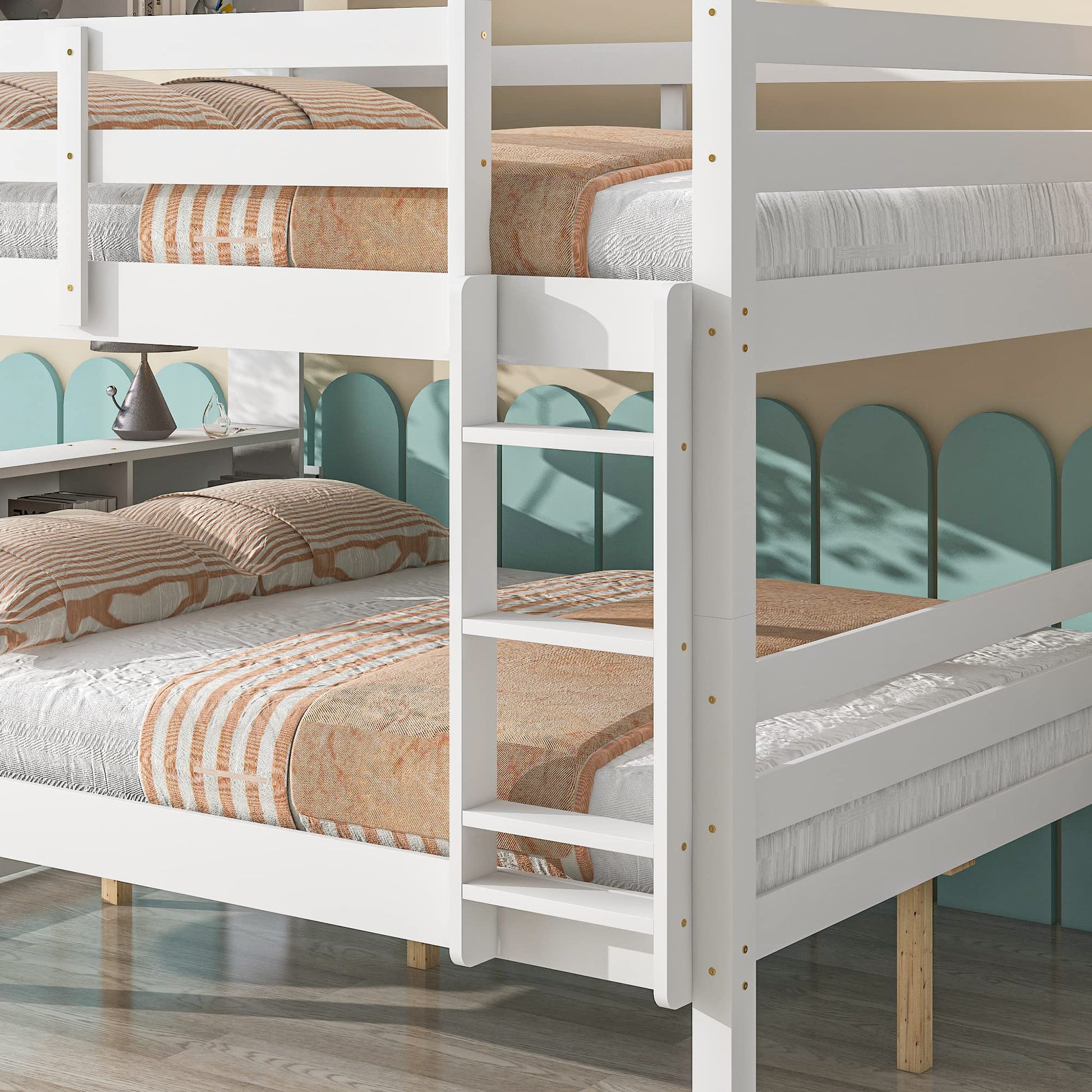 Harper & Bright Designs Full Over Full Bunk Bed with Bookcase Headboard and Storage in White - WoodArtSupply