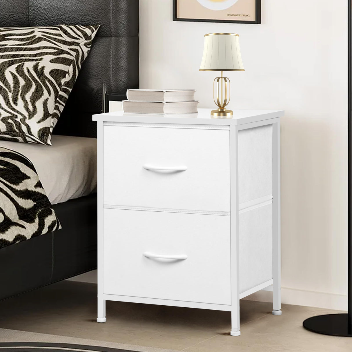 LOFTEY White Nightstand, Bedside Table with 2 Drawers, Small Kids Night Stand for Bedroom, Bed Side Table with Storage, 15.7" L x 11.8" W x 21" H LOFTEY