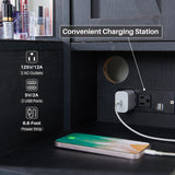 JXQTLINGMU Farmhouse Vanity Makeup Desk with Charging Station, 43" W Vanity Desk with Lights Mirror and Drawers for Makeup, Big Modern Makeup Table Set with Stool for Bedroom, Black JXQTLINGMU