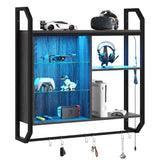 Bestier 34" LED Floating Shelves with Adjustable Glass Display, Industrial Pipe Design for Gaming & Home Decor Bestier