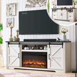 JXQTLINGMU Farmhouse Fireplace TV Stand for 80 Inch TV, 32" Tall Entertainment Center w/Drawer & Sliding Barn Door, 70 Inch Highboy Media Console for Living Room, Off White JXQTLINGMU
