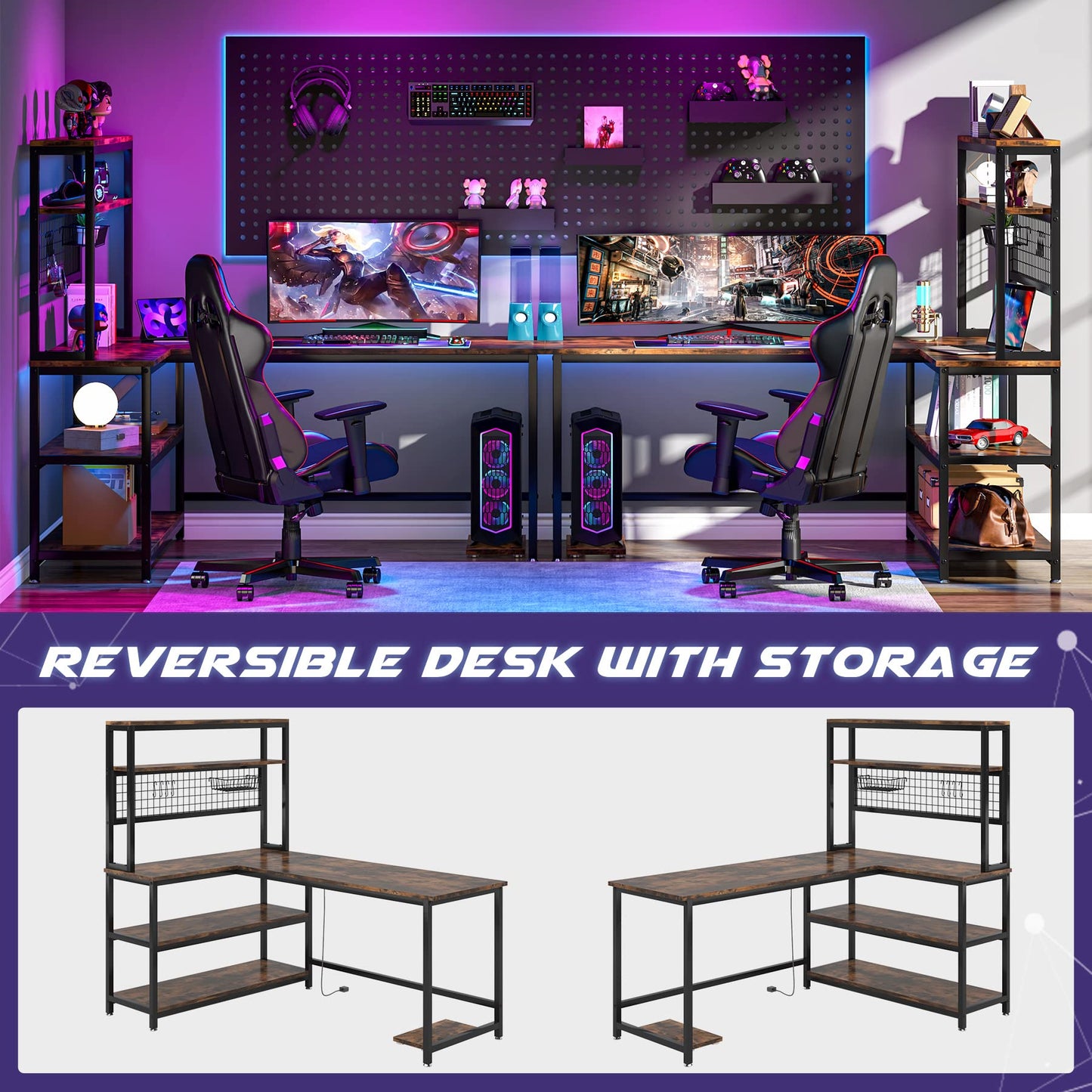 Tribesigns 55" L-Shaped Computer Desk with Wireless Charging and 5 Storage Shelves for Home Office - WoodArtSupply