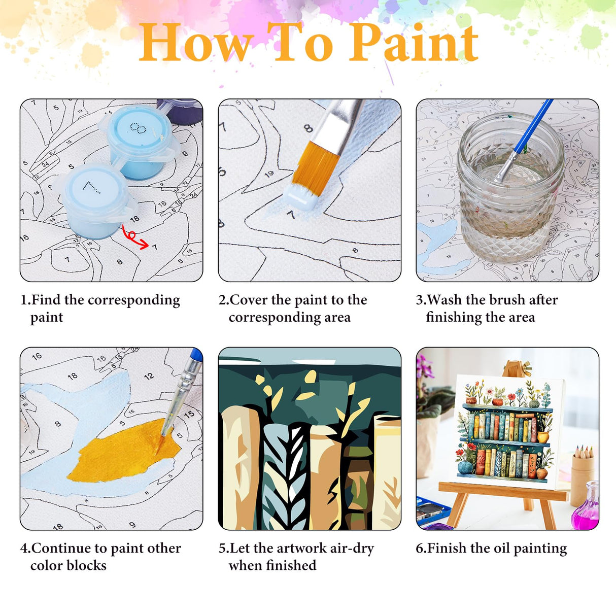 Framed Paint by Numbers Kit for Adults Beginner Bookshelf, Adult Paint by Number Kits on Canvas Framed, DIY Acrylic Oil Painting by Numbers with Frame, Book for Home Decor Gift 10 X 10 Inch Okarina