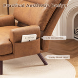 ovios Indoor Reclining Chair with Ottoman, Accent Reading Chairs with Footrest Side Pocket, Modern Comfy Lounge Recliner for Living Room Bedroom, Faux Suede Leather, Brown ovios