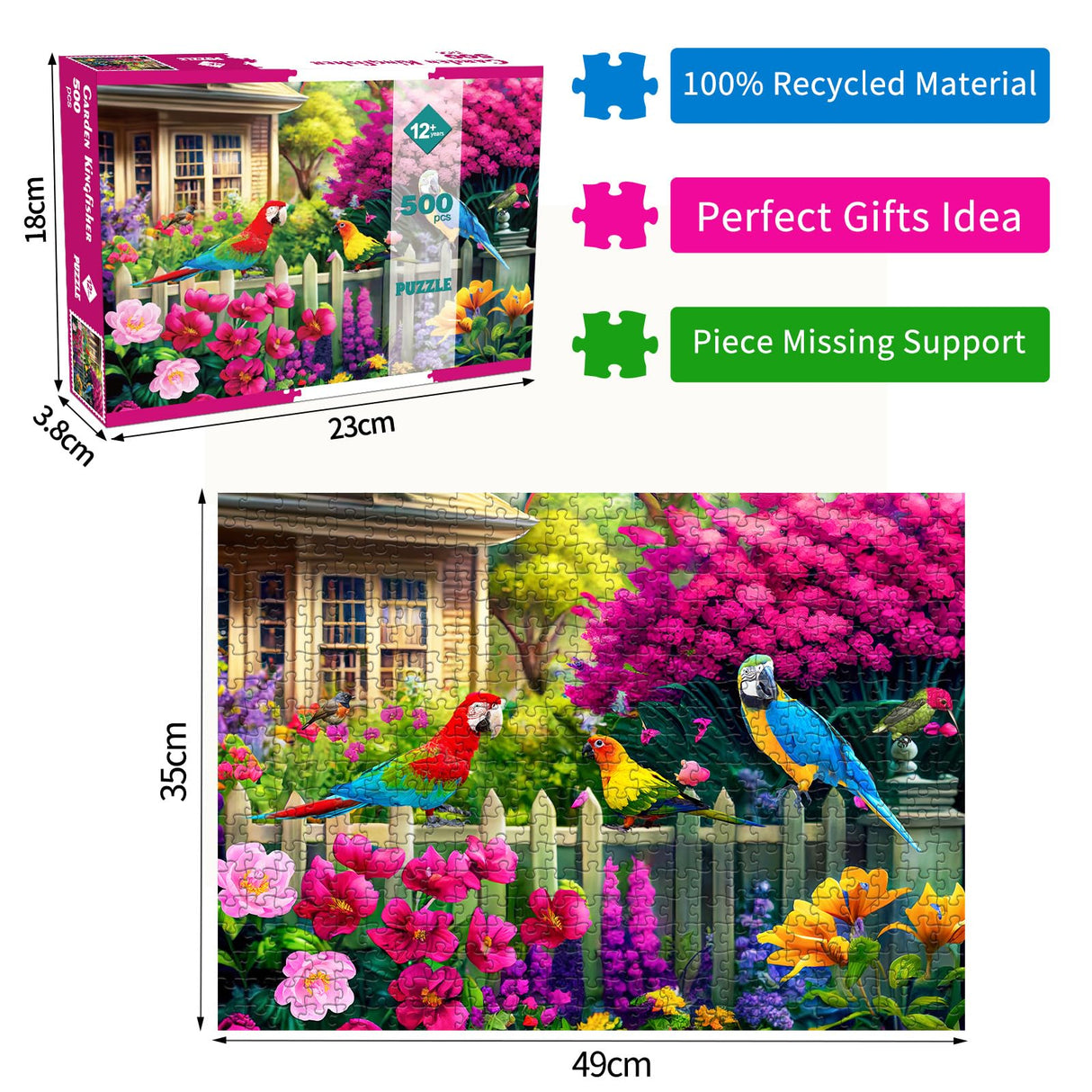 500 Piece Jigsaw Puzzle for Adults -Flowers & Birds Jigsaw Puzzles 500 Pieces Puzzles for Adults-Finished Size 19.3" x 13.7" HUADADA