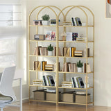 Homhedy 6-Tier Bookshelf Arched Display Racks, Metal Bookcase, Tempered Glass Shelves, Storage Rack Shelf for Home Office, Living Room, Bedroom, Bathroom, Modern Style, Golden Homhedy