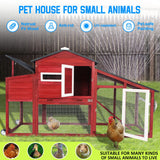 PetsCosset Chicken Coop Wooden Backyard Hen House - Indoor Outdoor for 2-3 Chickens, 2 Story Poultry Cage with Run, Chicken Nesting Box, Pull Out Trays and Anti-Slip Asphalt Ramp PetsCosset
