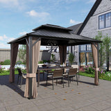 SOLUMIA 10’x12’ Hardtop Gazebo, Galvanized Steel Double Roof Canopy with Aluminum Frame, Outdoor Pavilion with Nettings and Curtains SOLUMIA