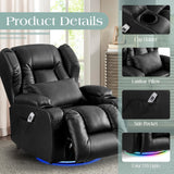TUNYI Power Recliner Chair, Swivel Rocker Recliner Chair with Massage & Heat Faux Leather Home Theater Seating Rocker Reclining Chair for Living Room with LED Light/USB Port/Lumbar Pillow (Black) TUNYI