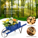 Giantex Wooden Wagon Planter, Small Wheelbarrow Wagon Flower, Indoor & Outdoor Raised Bed W/ 9 Magnetic Accessories, Wheel, 2 Handle, Wood Flower Cart Planter for Garden Backyard Holiday (Blue) Giantex