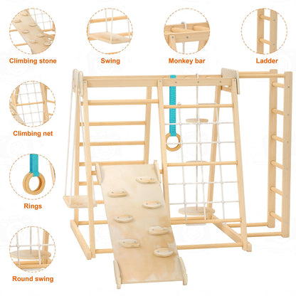 Jungle Gym, Toddler Climbing Toys, Indoor Playground Climbing Toys for Toddlers, Montessori Style Playground Sets for Backyards with Slide, Climbing Wall, Rope Wall Climber, Monkey Bars, Swing