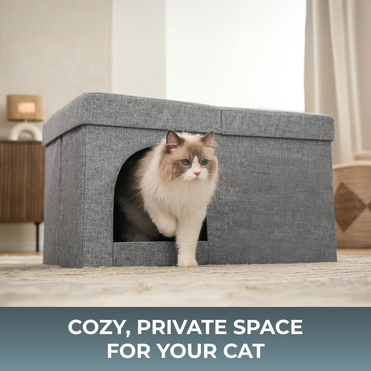 2-in-1 Hidden Cat Litter Box Enclosure – Modern Furniture with Litter Box Included, Odor-Control Tray, Toy Storage, and Waterproof Liner – for All Indoor Cat Breeds PATHOSIO PETS