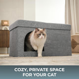 2-in-1 Hidden Cat Litter Box Enclosure – Modern Furniture with Litter Box Included, Odor-Control Tray, Toy Storage, and Waterproof Liner – for All Indoor Cat Breeds PATHOSIO PETS