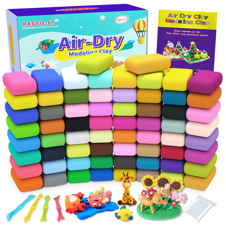 Air Dry Clay 66 Colors, Modeling Clay for Kids, DIY Model Magic Clay, Molding Clay Kit with Sculpting Tools, Non-Sticky Soft and Super Light, Arts and Crafts Gift for Boys Girls Kids. Aestd-ST