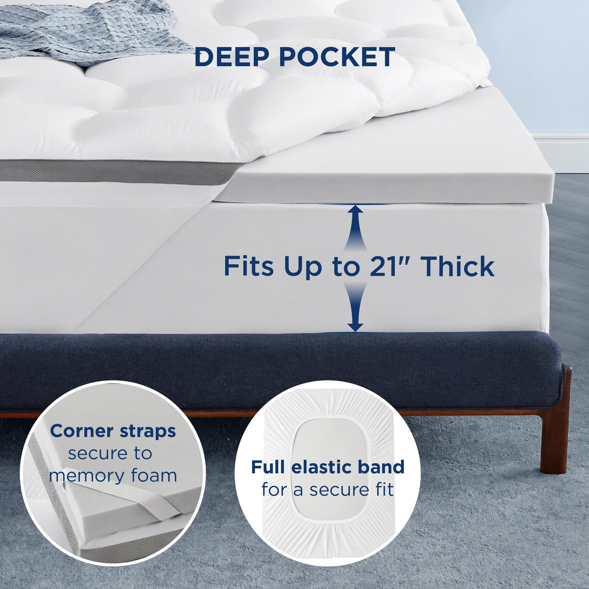 Bedsure 4 Inch Memory Foam Queen Mattress Topper, Dual Layer 2.5 Inch Gel Memory Foam & 800 GSM Waterproof Pillow Top Cooling Mattress Pad with 8-21 Inch Deep Pocket (Queen, 60x80 Inches) Bedsure