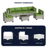 Muphyers 7-Piece Outdoor Patio Furniture Set, PE Wicker Rattan Sectional Sofa Conversation Set with Tempered Glass Table & Thick Cushions - All-Weather Garden, Backyard Furniture, Avocado Green Muphyers