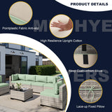 Muphyers 13-Piece Outdoor Patio Furniture Set with Rocking Swivel Chair, Wicker Rattan Sectional Sofa Conversation Set with 55,000 BTU Fire Pit Table with Ottomans, Backyard Furniture, Light Green Muphyers