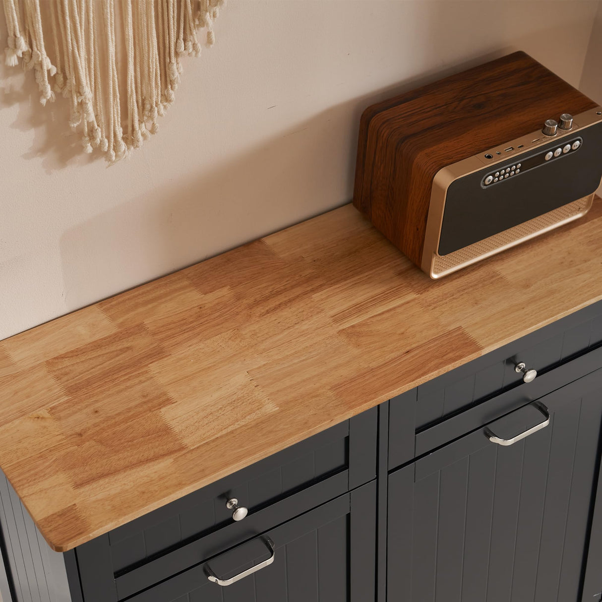 AHB 13 Gallon Tilt Out Trash Bin Cabinet with 2 Drawers, Adjustable Shelves,Kitchen Storage Cabinet with Garbage Bin Tilt Out Laundry Hamper for Kitchen, Black AHB