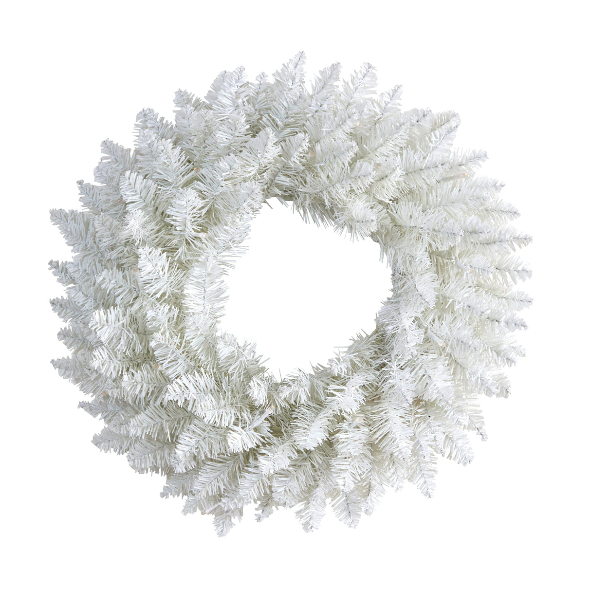 Nearly Natural 18in. White Colorado Spruce Artificial Christmas Wreath with 129 Bendable Branches and 20 Warm LED Lights Nearly Natural