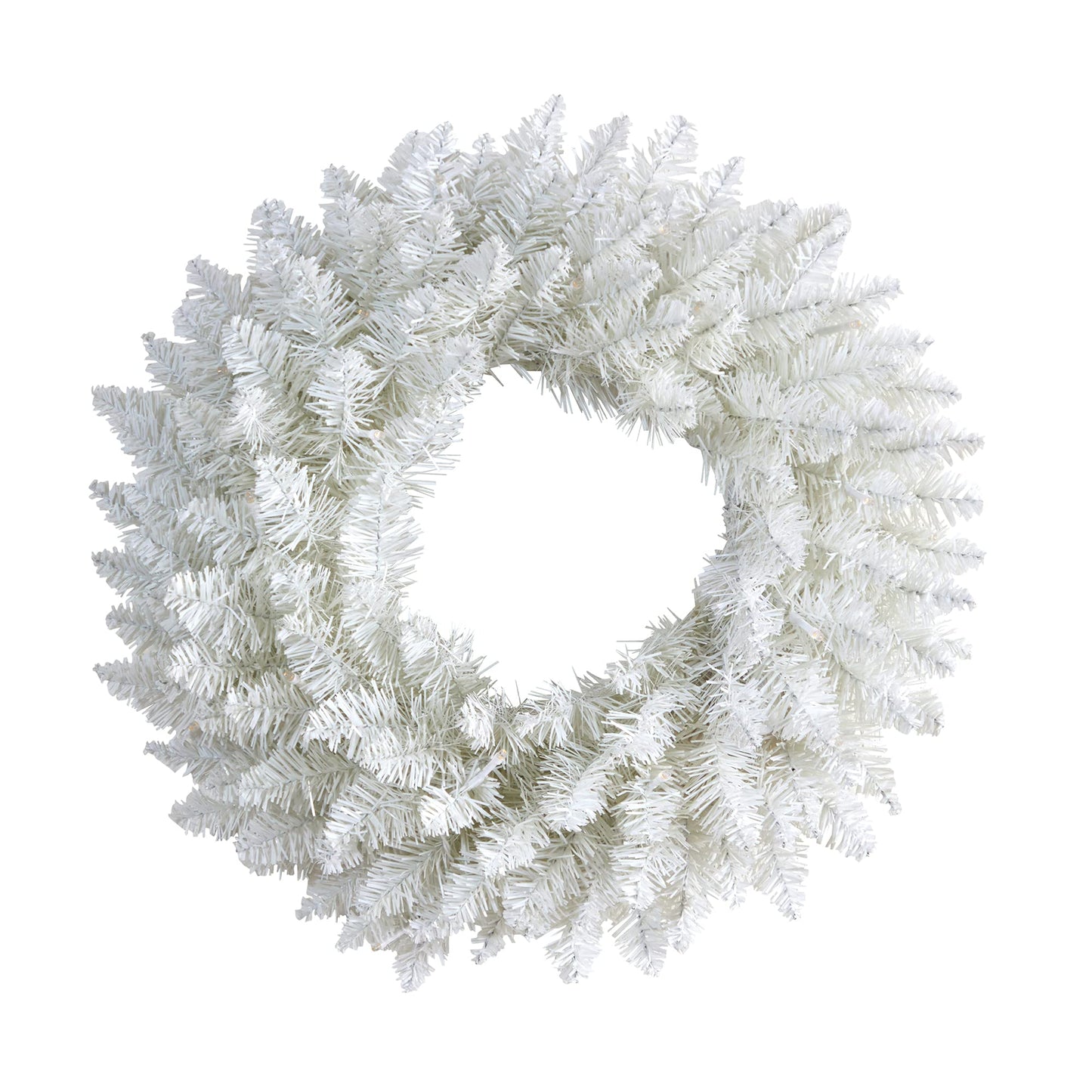 Nearly Natural 18in. White Colorado Spruce Artificial Christmas Wreath with 129 Bendable Branches and 20 Warm LED Lights