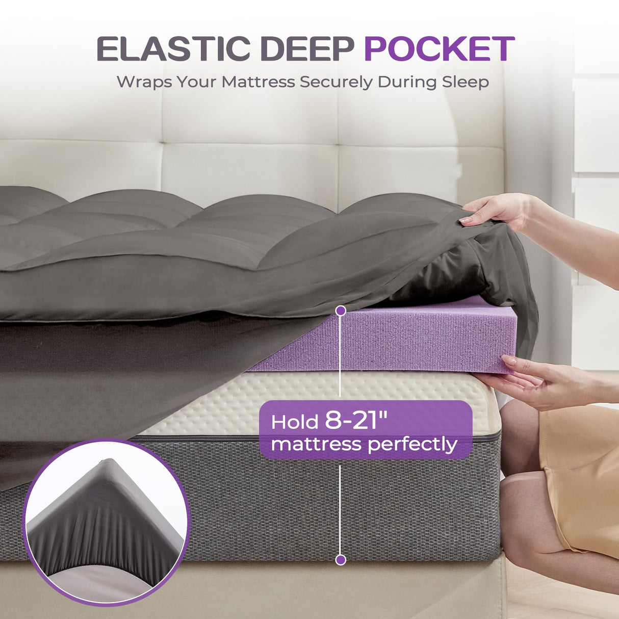 SINWEEK Dual Layer 5 Inch Memory Foam Mattress Topper King Size, 3 Inch Gel Memory Foam Plus 2 Inch 1450 GSM Down Alternative Quilted Pillow Top Mattress Pad Cover, Dark Gray SINWEEK