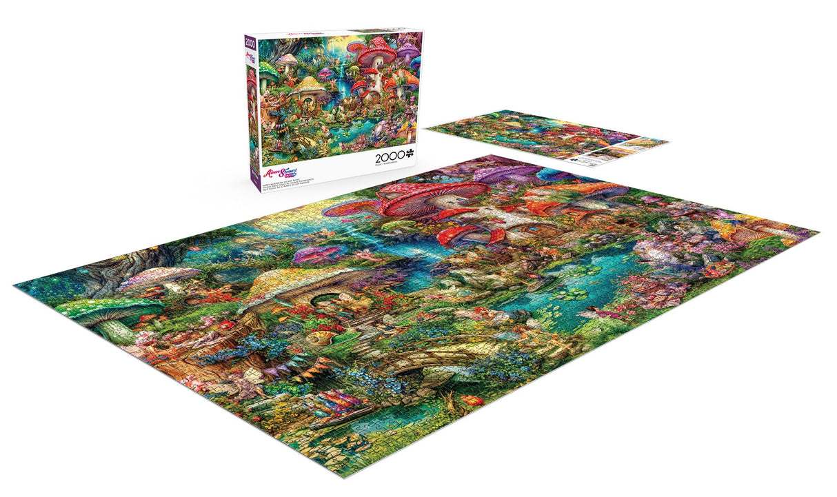 Buffalo Games - Aimee Stewart - Merry Mushroom Village Picnic - 2000 Piece Jigsaw Puzzle for Adults Challenging Puzzle Perfect for Game Nights - Finished Size is 38.50 x 26.50 Buffalo Games
