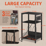 Yoobure Record Player Stand, 3-Tier End Table with Charging Station, Small Side Table for Living Room Bedroom, Nightstand for Vinyl Storage, Tall Beside Tables Turntable Stand for Album CD Yoobure