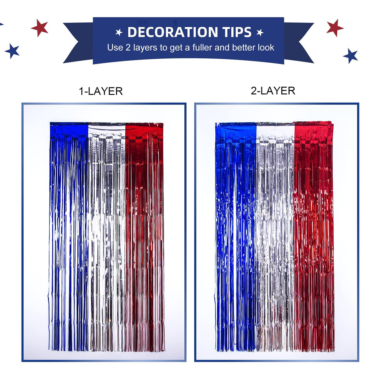 LOLStar 4th of July Decorations,Red White and Blue 3 Pack Tinsel Foil Fringe Curtains,4th of July Photo Booth Prop Streamer Backdrop for America Patriotic Party,Memorial Day,Independence Day,Labor Day LOLStar